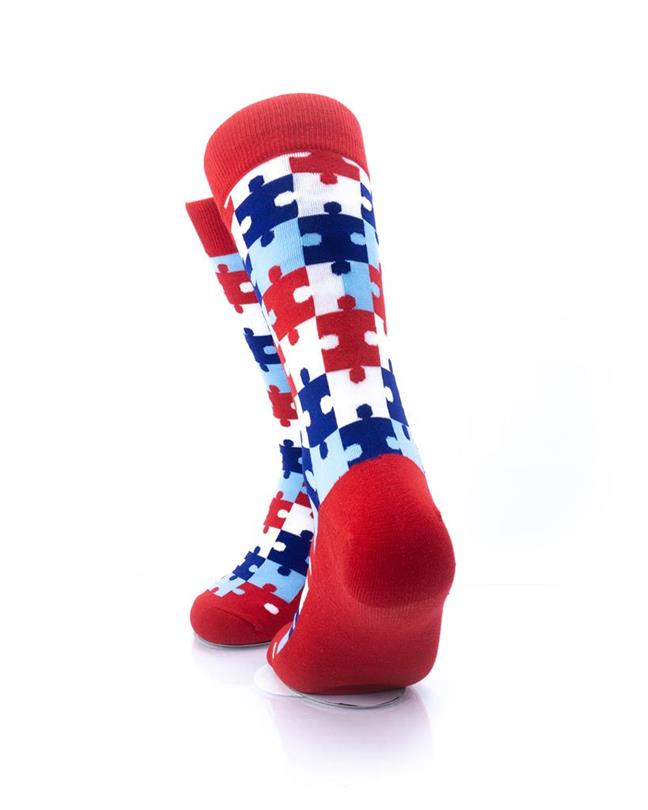 cooldesocks puzzle red crew socks rear view image