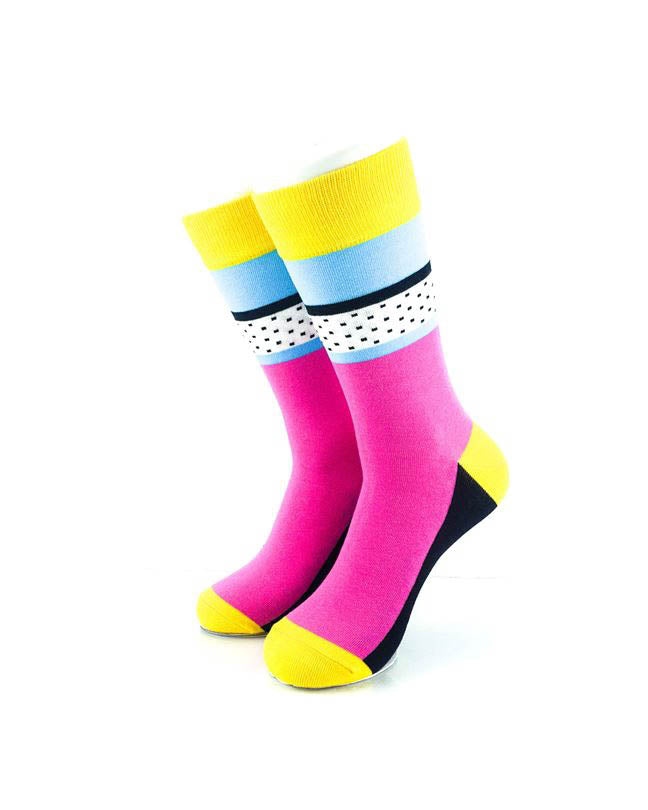 cooldesocks retro colorful pink crew socks front view image