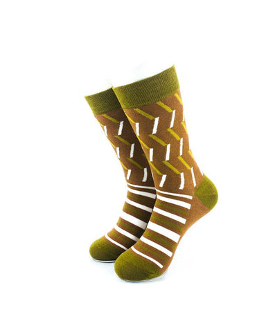 cooldesocks retro pattern brown crew socks front view image