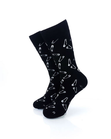 cooldesocks safety pin black crew socks front view image