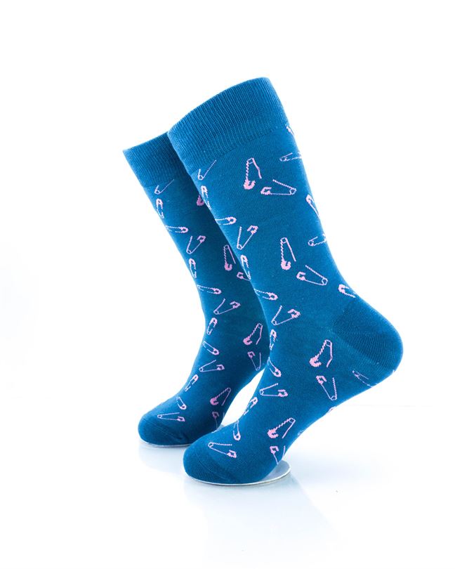 cooldesocks safety pin blue crew socks left view image
