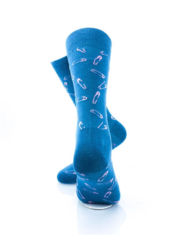 cooldesocks safety pin blue crew socks rear view image