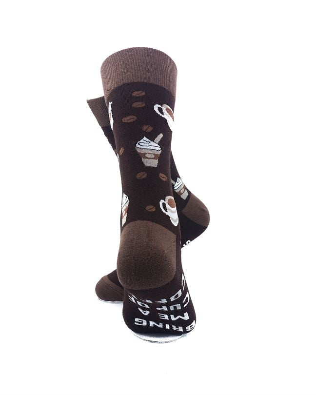 cooldesocks say bring me a cup of coffe crew socks rear view image