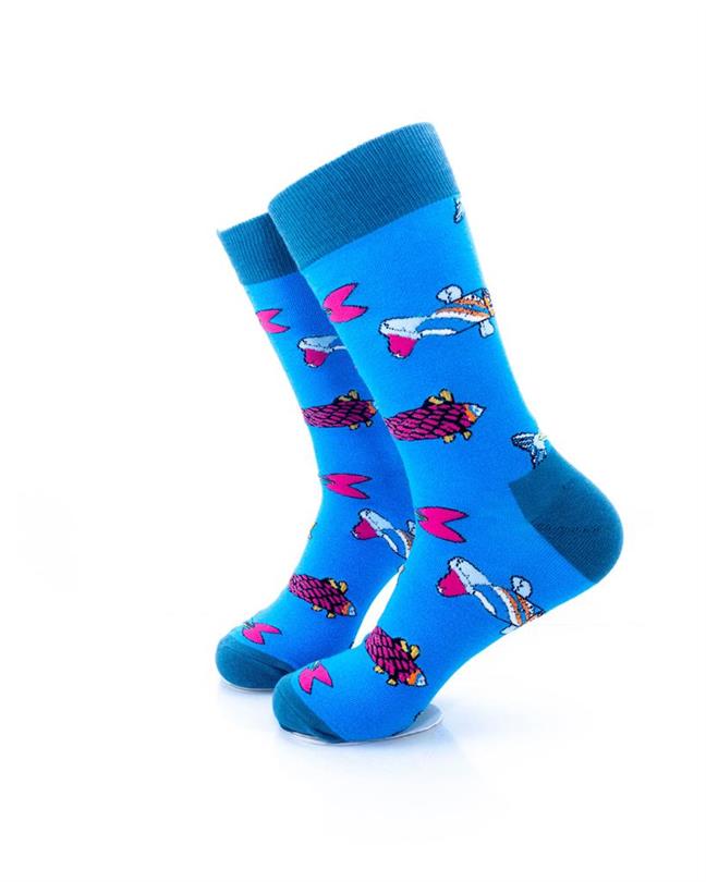 cooldesocks sea fishes blue neon crew socks left view image
