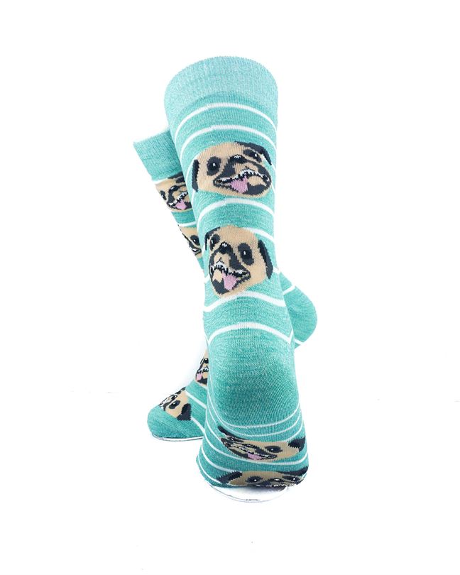 cooldesocks smilling bulldog green stripes crew socks rear view image