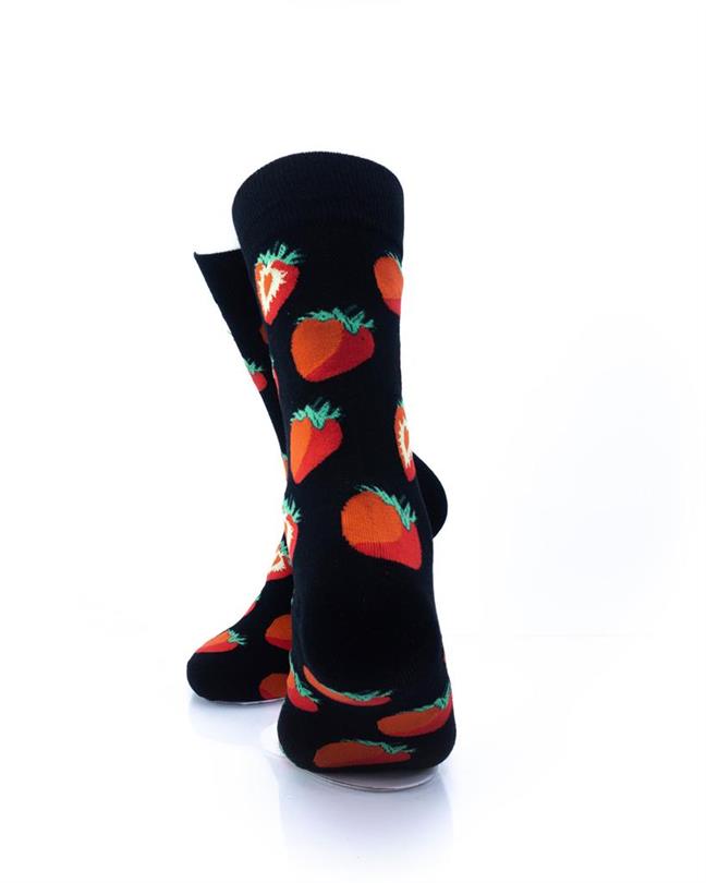 cooldesocks strawberries in black crew socks rear view image