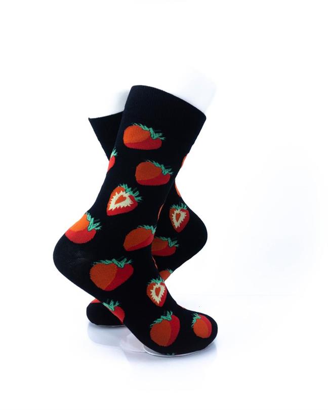 cooldesocks strawberries in black crew socks right view image
