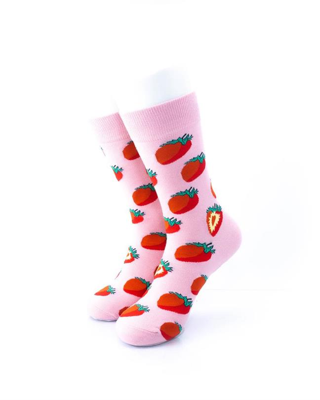 cooldesocks strawberries in pink crew socks front view image