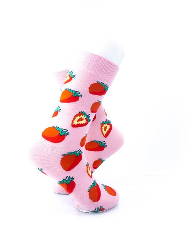 cooldesocks strawberries in pink crew socks right view image