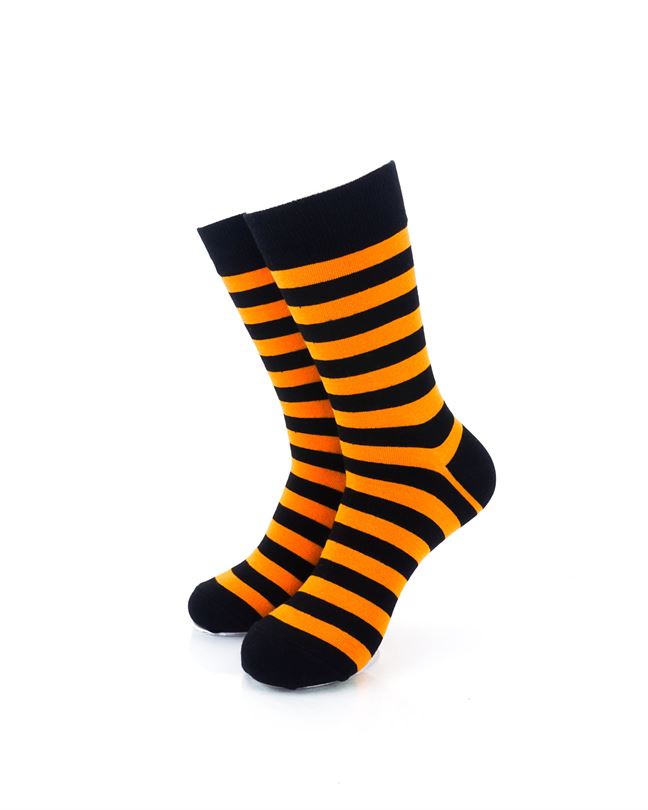 cooldesocks striped black orange crew socks front view image