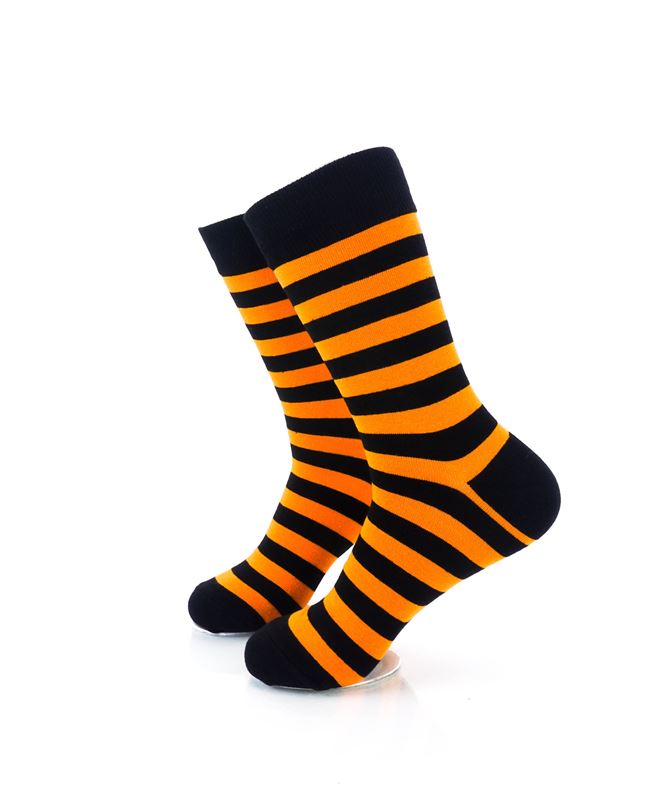 cooldesocks striped black orange crew socks left view image