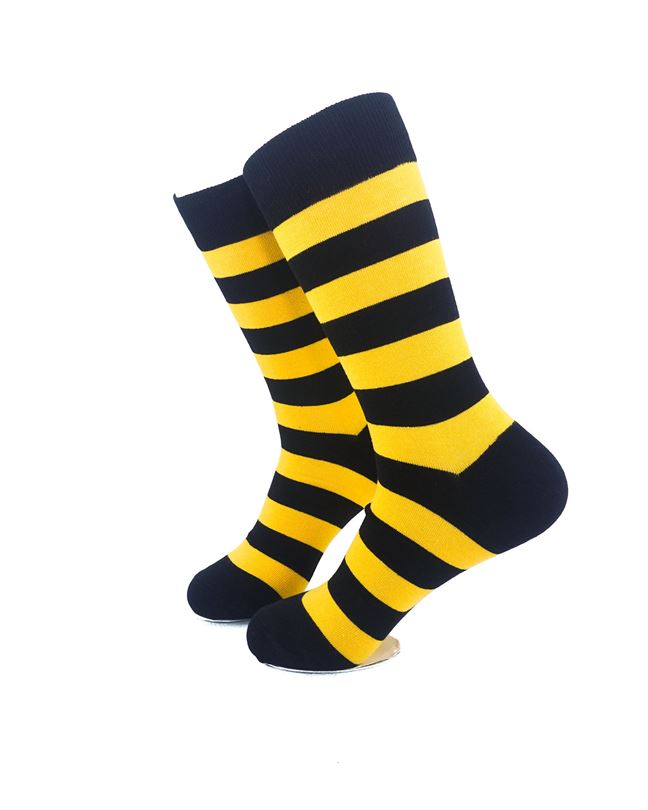 cooldesocks striped black yellow crew socks left view image