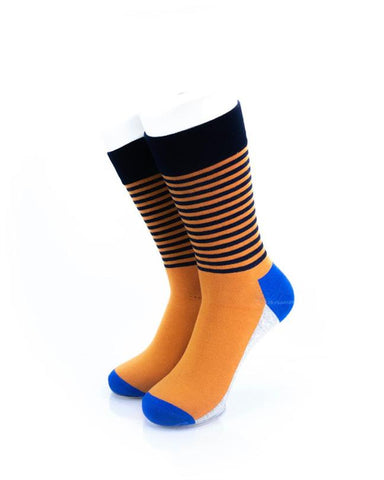 cooldesocks striped blue orange crew socks front view image