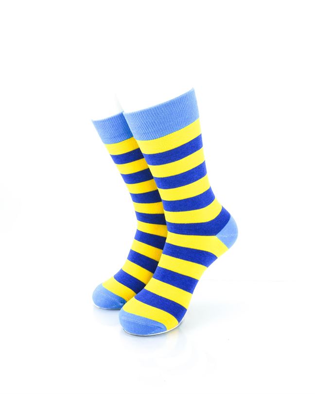 cooldesocks striped blue yellow crew socks front view image_0429ab00 783d 4bed bb98 ba6e0688d7b9