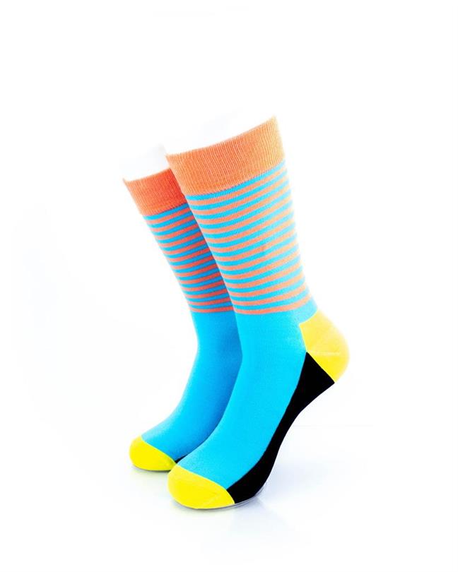 cooldesocks striped blue yellow crew socks front view image