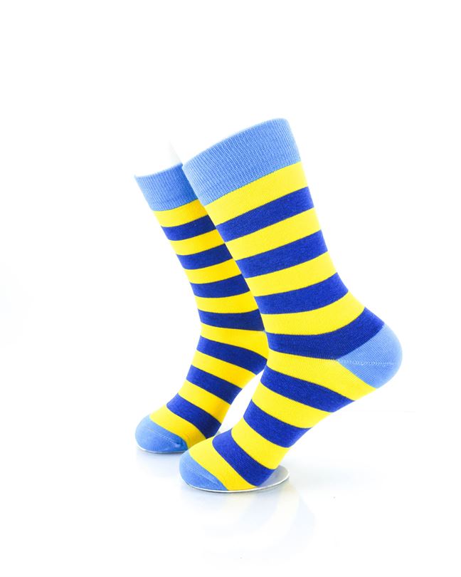 cooldesocks striped blue yellow crew socks left view image_1da07f27 93c0 42c4 aa20 fd88a18c917f