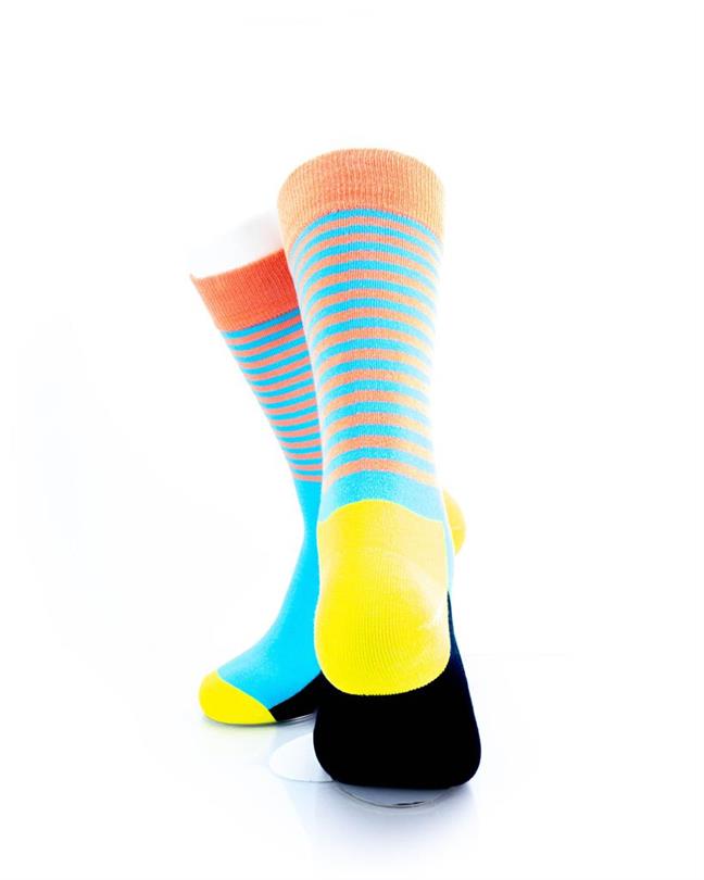 cooldesocks striped blue yellow crew socks rear view image