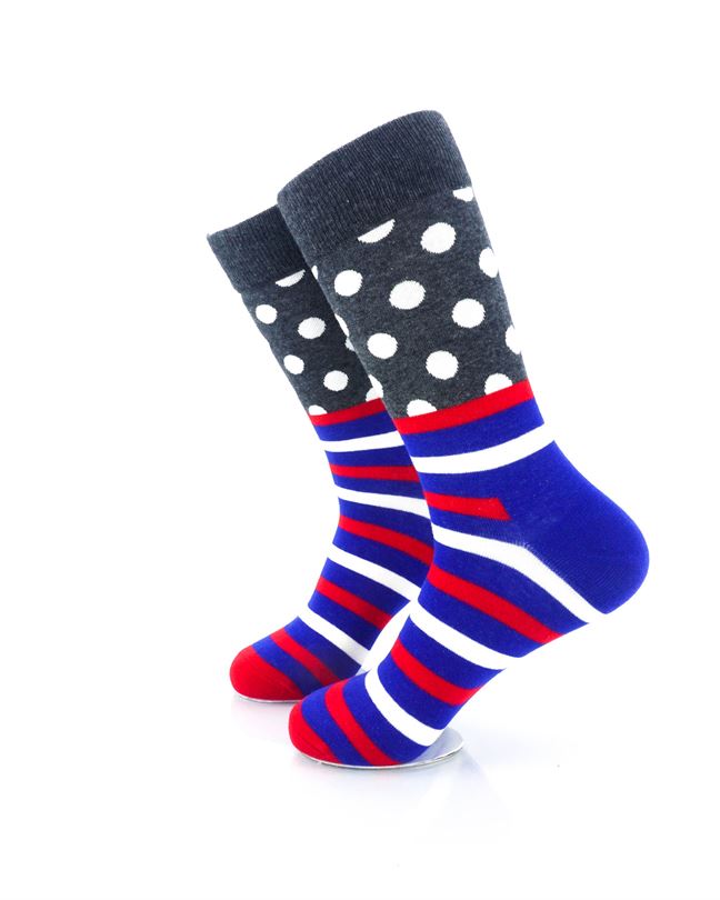 cooldesocks striped dot dark grey crew socks left view image