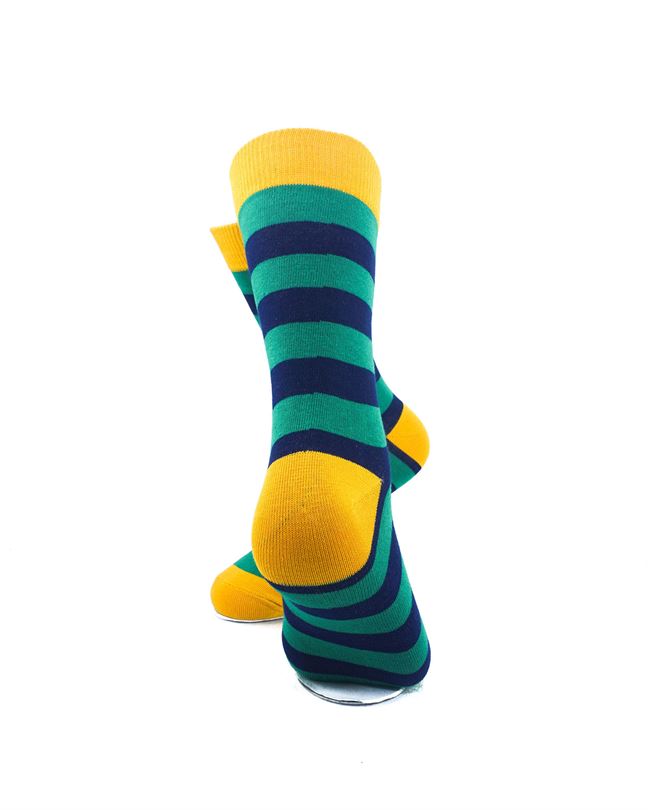 cooldesocks striped green yellow crew socks rear view image