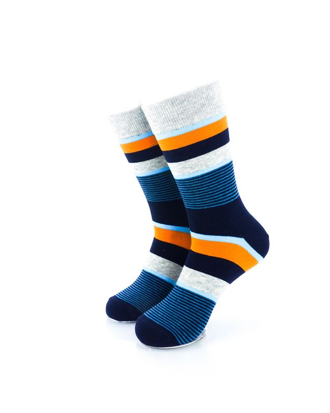 cooldesocks striped neo blue orange crew socks front view image