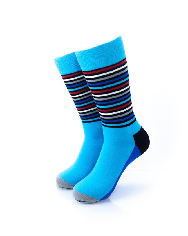 cooldesocks striped rainbow blue crew socks front view image