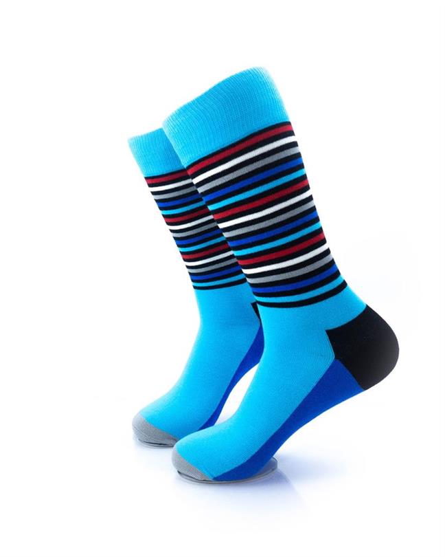 cooldesocks striped rainbow blue crew socks left view image