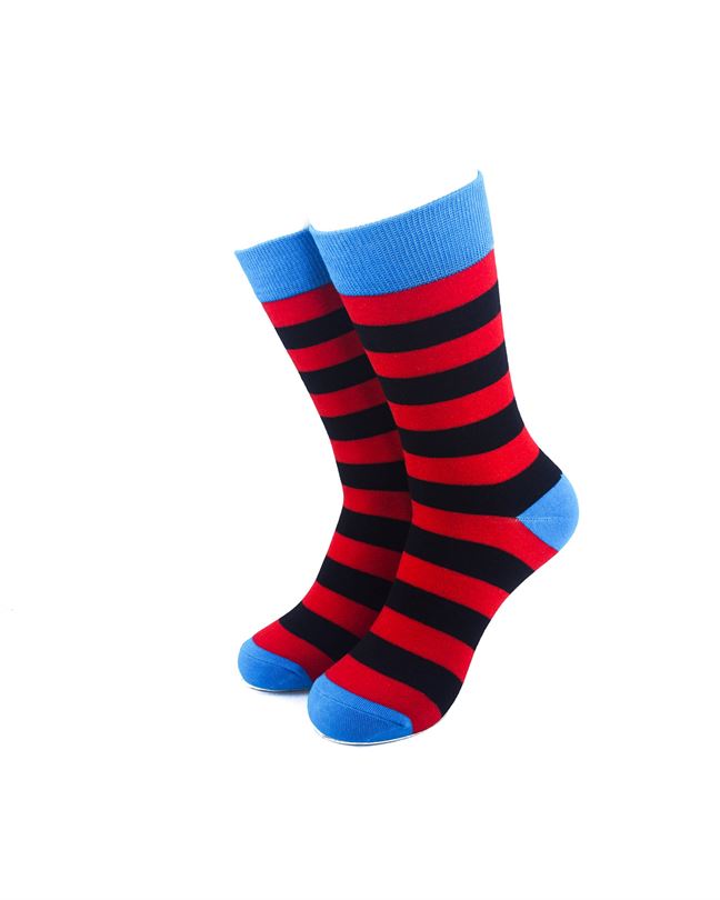 cooldesocks striped red black blue crew socks front view image