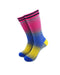 cooldesocks striped retro yellow blue pink crew socks front view image