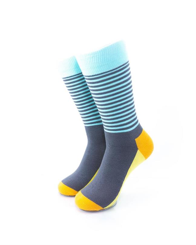 cooldesocks striped turquoise yellow crew socks front view image