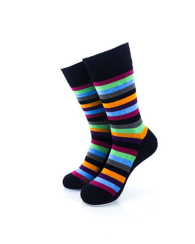 cooldesocks striped vintage neon black crew socks front view image