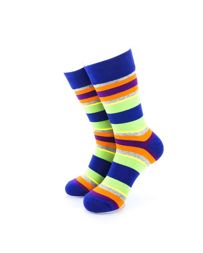 cooldesocks striped vintage neon blue crew socks front view image
