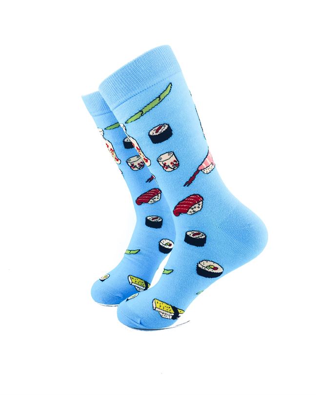 cooldesocks sushi light blue crew socks left view image