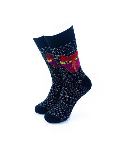 cooldesocks tribal cat in black crew socks front view image