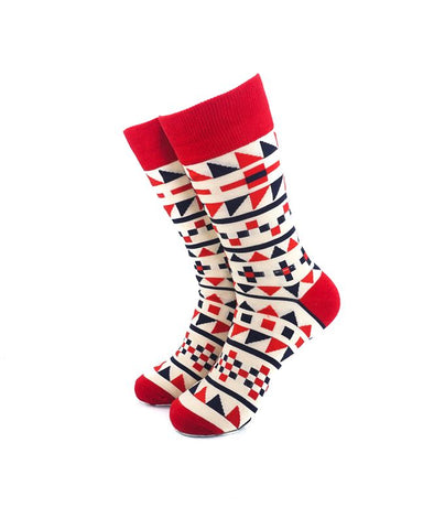 cooldesocks tribal red black crew socks front view image