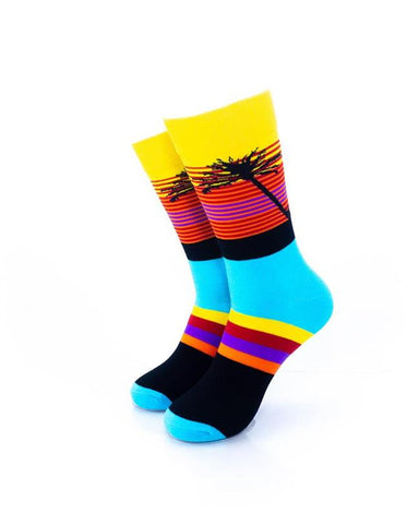 cooldesocks tropical sunset stripes crew socks front view image