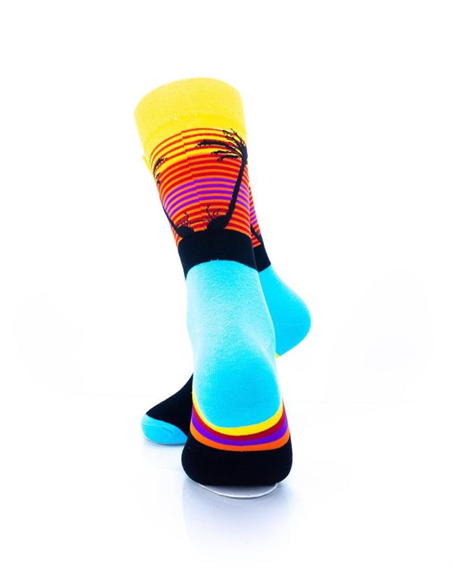 cooldesocks tropical sunset stripes crew socks rear view image
