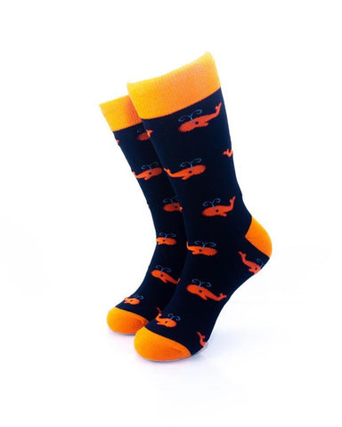 cooldesocks whales black orange crew socks front view image