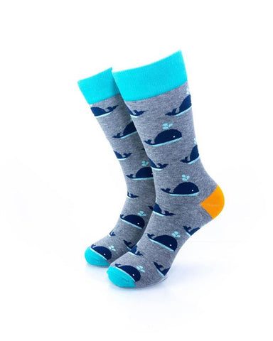 cooldesocks whales blue grey crew socks front view image
