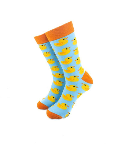 cooldesocks yellow duck orange crew socks front view image