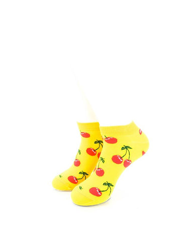 cooldesocks yellow pink cherry ankle socks front view image