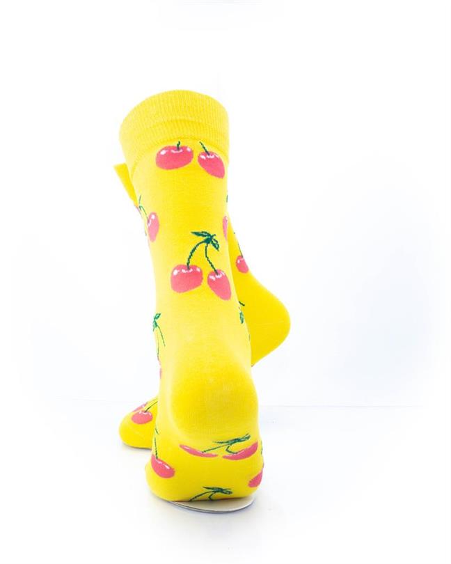 cooldesocks yellow pink cherry crew socks rear view image