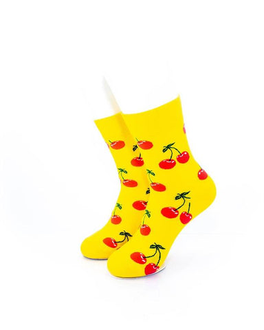 cooldesocks yellow pink cherry quarter socks front view image
