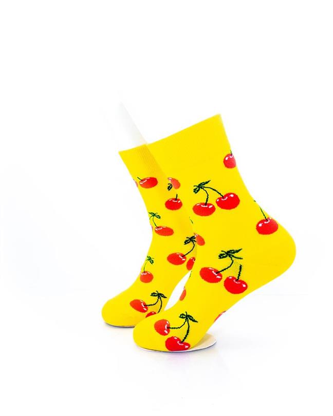 cooldesocks yellow pink cherry quarter socks left view image